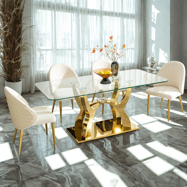 Ayina Glass Dining Table – Gold Base