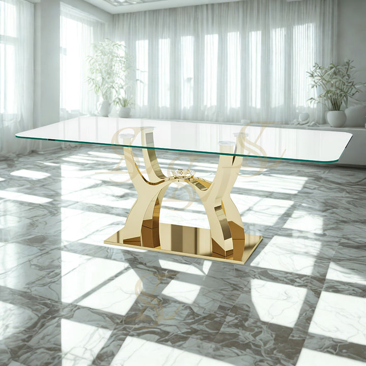 Ayina Glass Dining Table – Gold Base