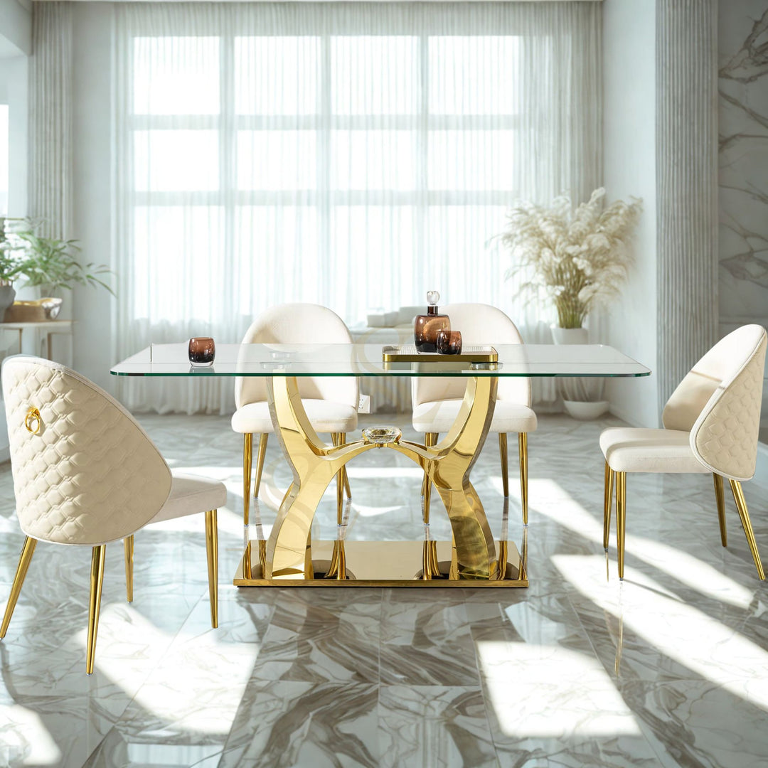 Ayina Glass Dining Table – Gold Base