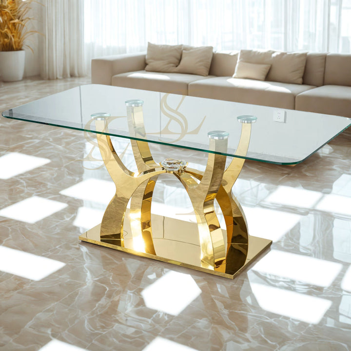 Ayina Glass Dining Table – Gold Base