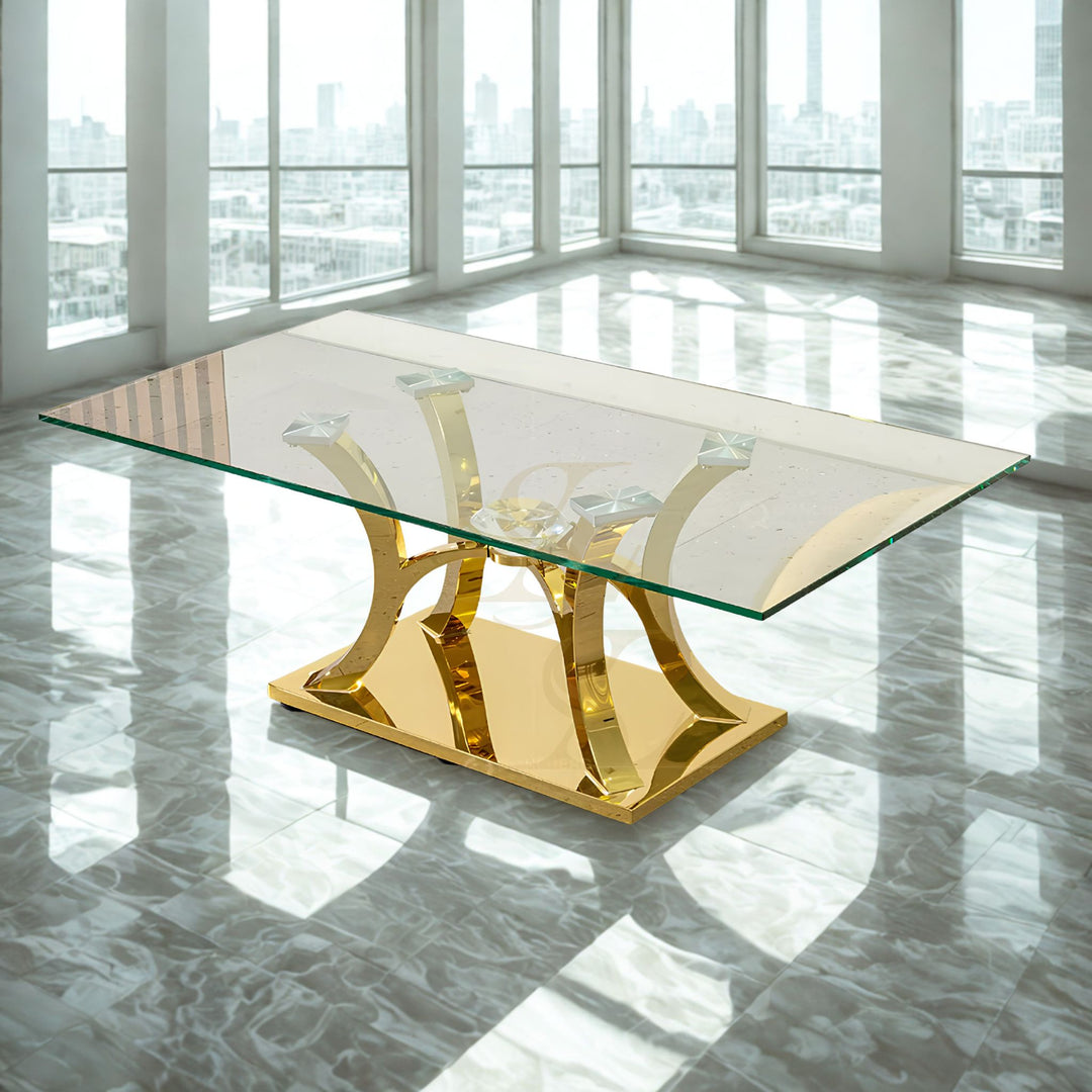 Ayina Glass Dining Table – Gold Base