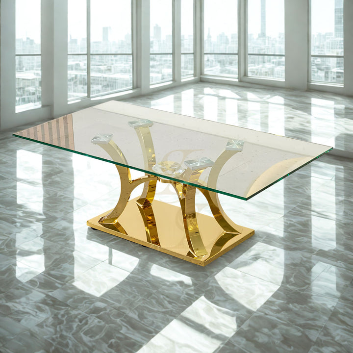 Ayina Glass Dining Table – Gold Base