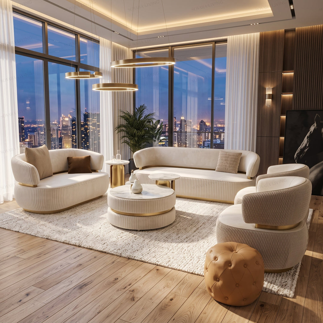 Adora Cream &amp; Gold Curved Sofa Collection