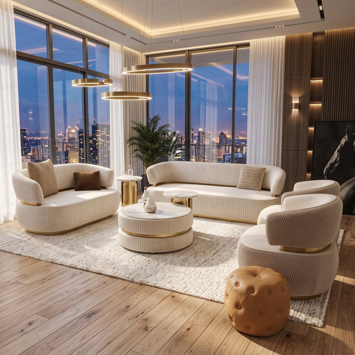 Adora Cream &amp; Gold Curved Sofa Collection
