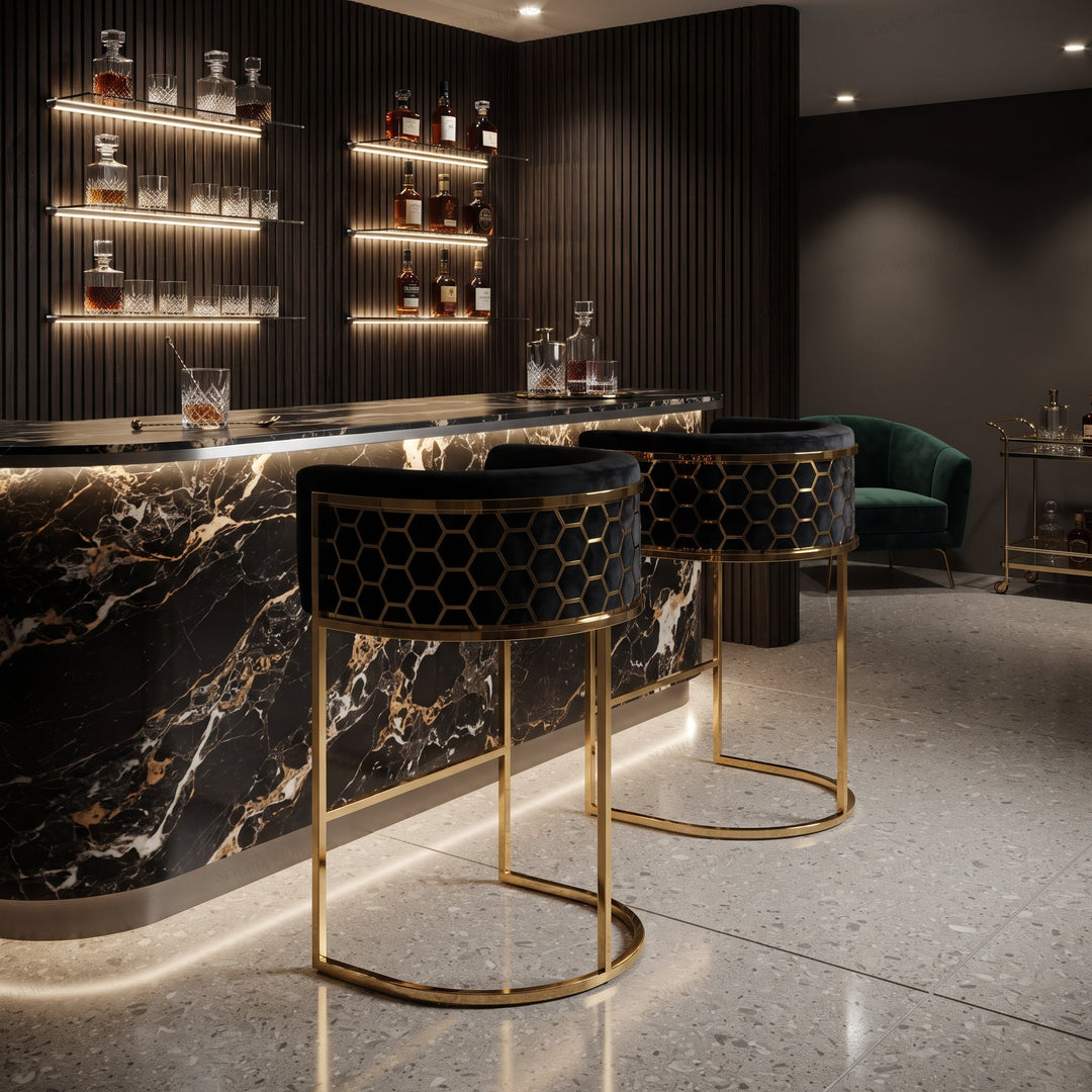 Vesper Black Geometric Bar Stool