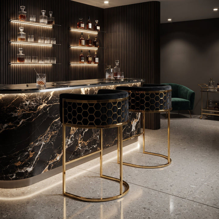 Vesper Black Geometric Bar Stool