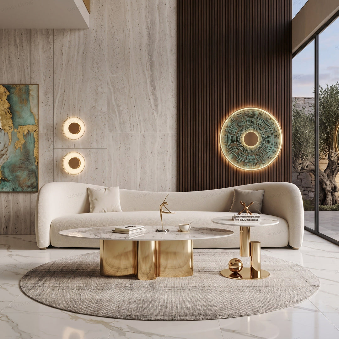 Aurelia luxury coffee table and side table set in a contemporary living room