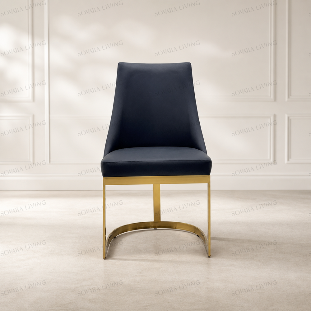 Bellara black high-back dining chair with gold frame, front view